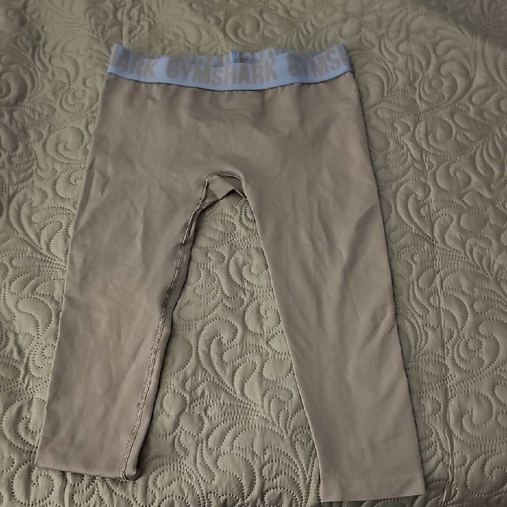 Gymshark Womens Gray Leggings With Blue Trim